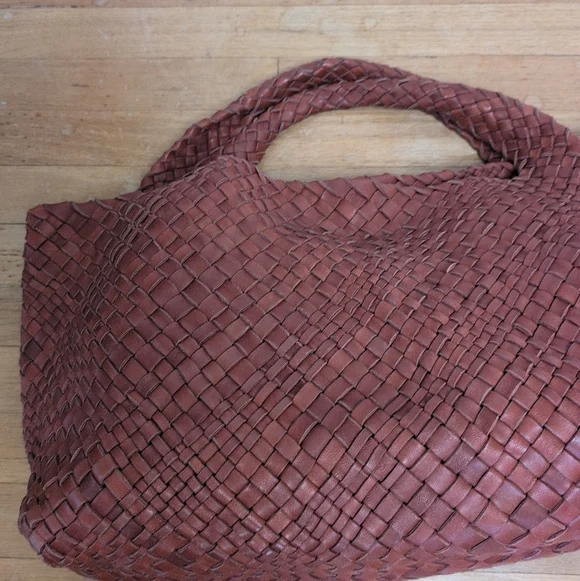 Falorni Luxury Woven Soft Leather Tote NWOT Reddish Brown - Picture 5 of 16
